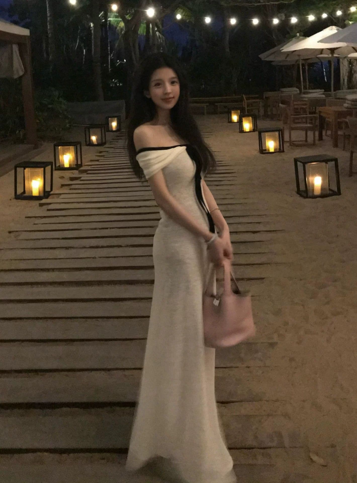 프랑스식 화이트 오프숄더 여성 드레스 여름 생일 착용 가져 가라. 섹시함 순수한 욕망 품격 몸매 가꾸기 타이트 스커트 길다 치마 상세 이미지 6