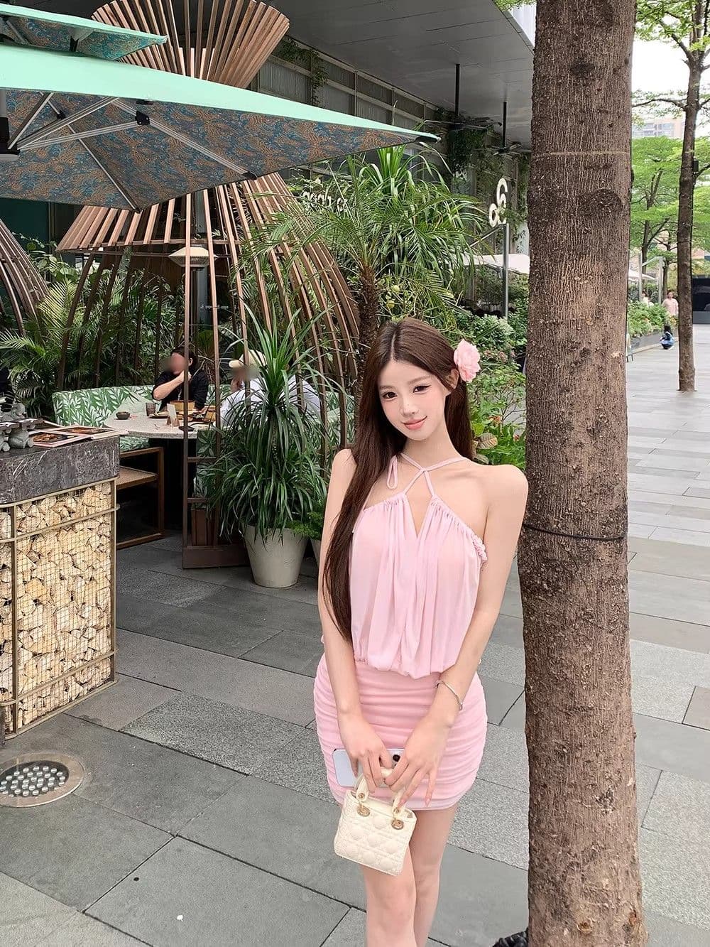 순수한 욕망 핫걸 섹시함 오프숄더 홀로우 아웃 Chic 망사 슬립 드레스 ins 여름 새로운 주름 타이트 스커트 미니 스커트 여성 상세 이미지 3