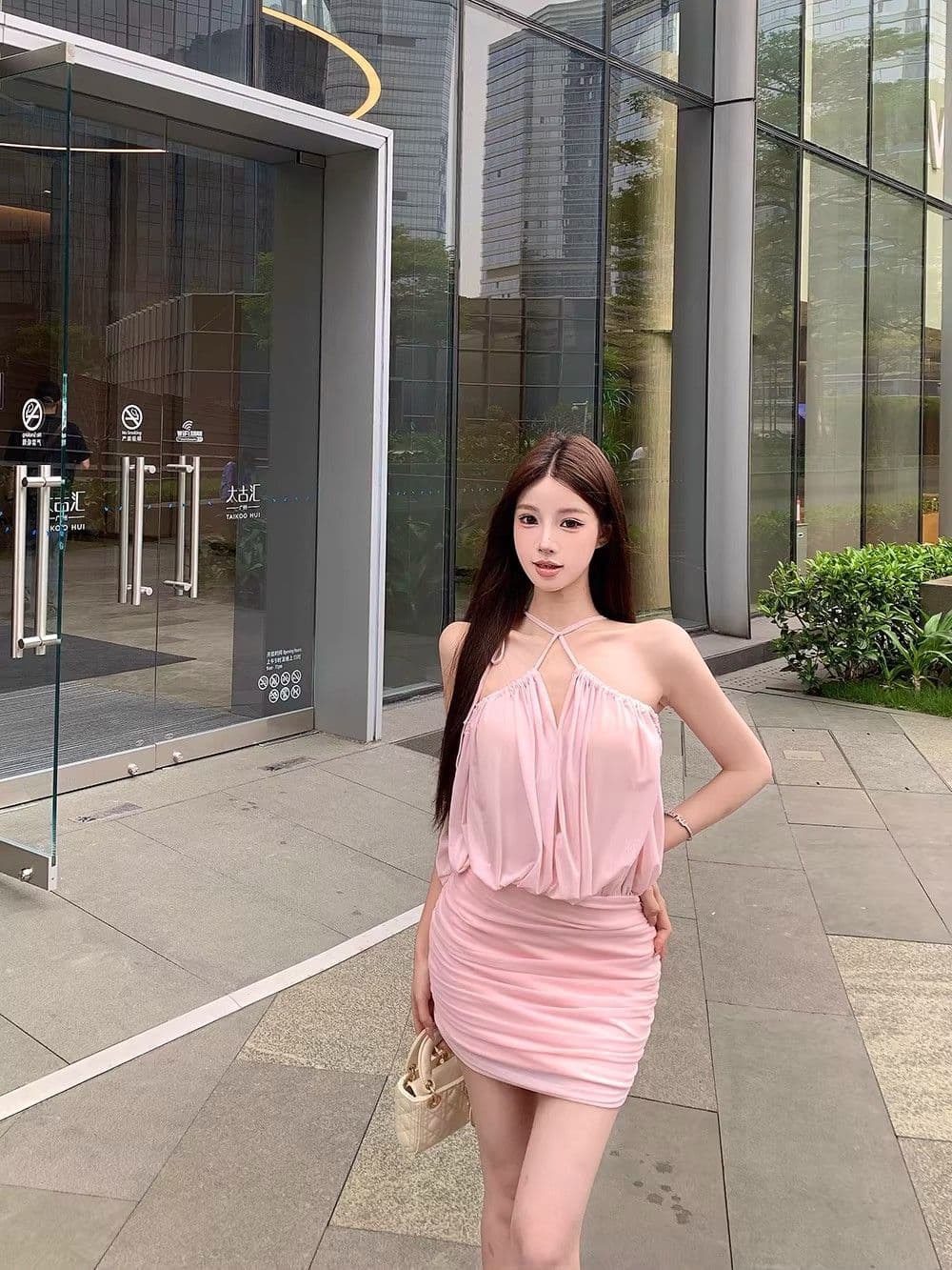 순수한 욕망 핫걸 섹시함 오프숄더 홀로우 아웃 Chic 망사 슬립 드레스 ins 여름 새로운 주름 타이트 스커트 미니 스커트 여성 상세 이미지 5