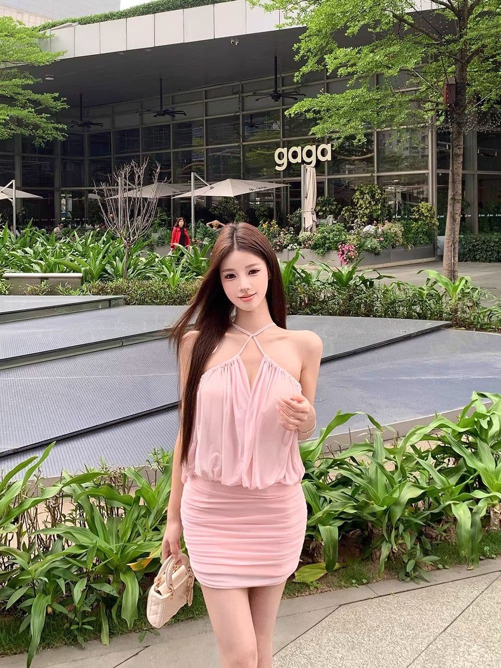 순수한 욕망 핫걸 섹시함 오프숄더 홀로우 아웃 Chic 망사 슬립 드레스 ins 여름 새로운 주름 타이트 스커트 미니 스커트 여성 상세 이미지 6