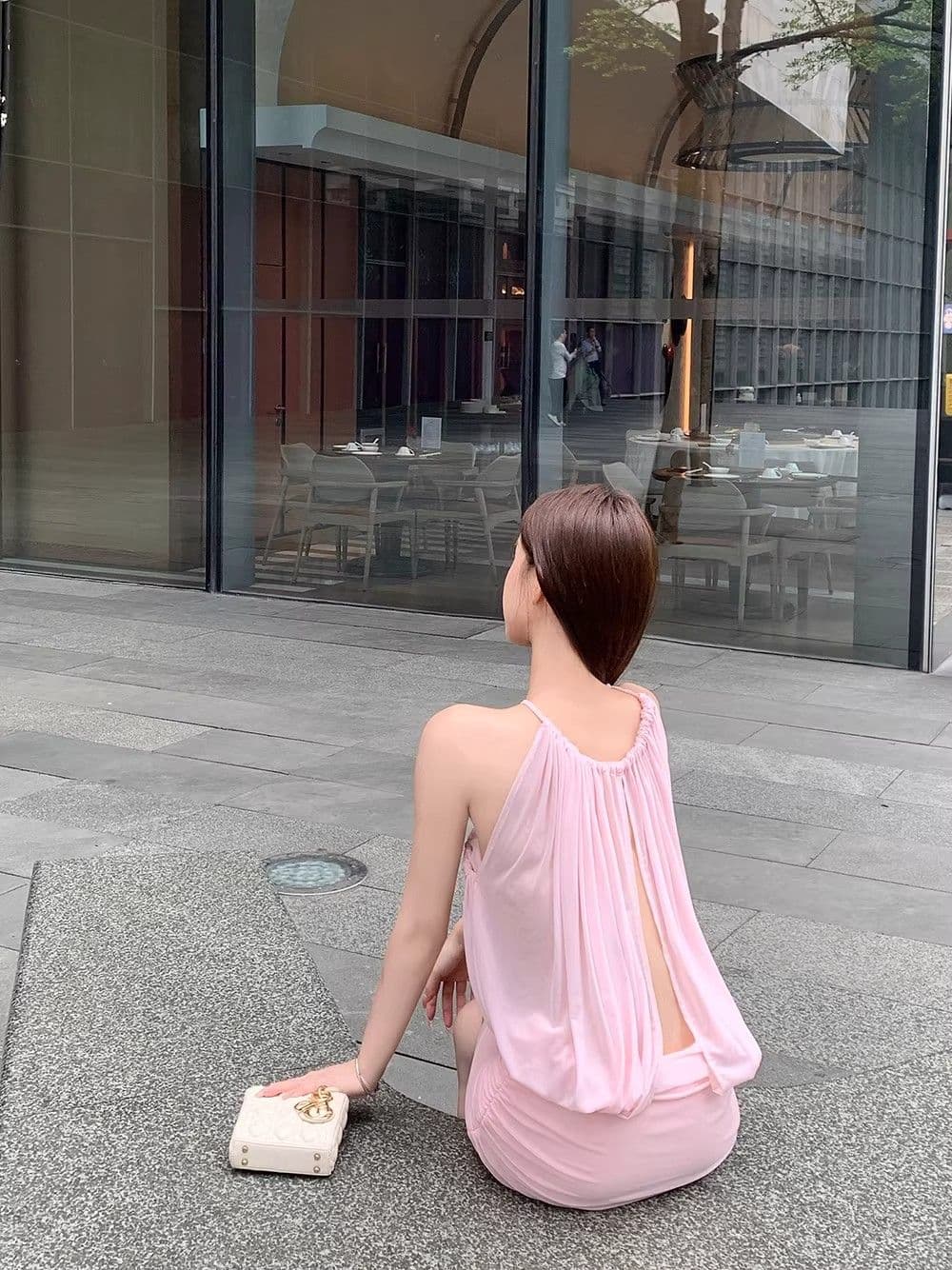 순수한 욕망 핫걸 섹시함 오프숄더 홀로우 아웃 Chic 망사 슬립 드레스 ins 여름 새로운 주름 타이트 스커트 미니 스커트 여성 상세 이미지 10