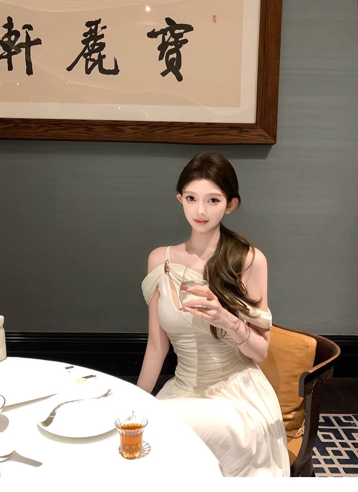 프랑스식 부드러운 바람 오프숄더 오프숄더 슬립 여성 드레스 봄 새로운 허리 수축 슬림해 보이는 고급 센스 길다 치마 상세 이미지 35