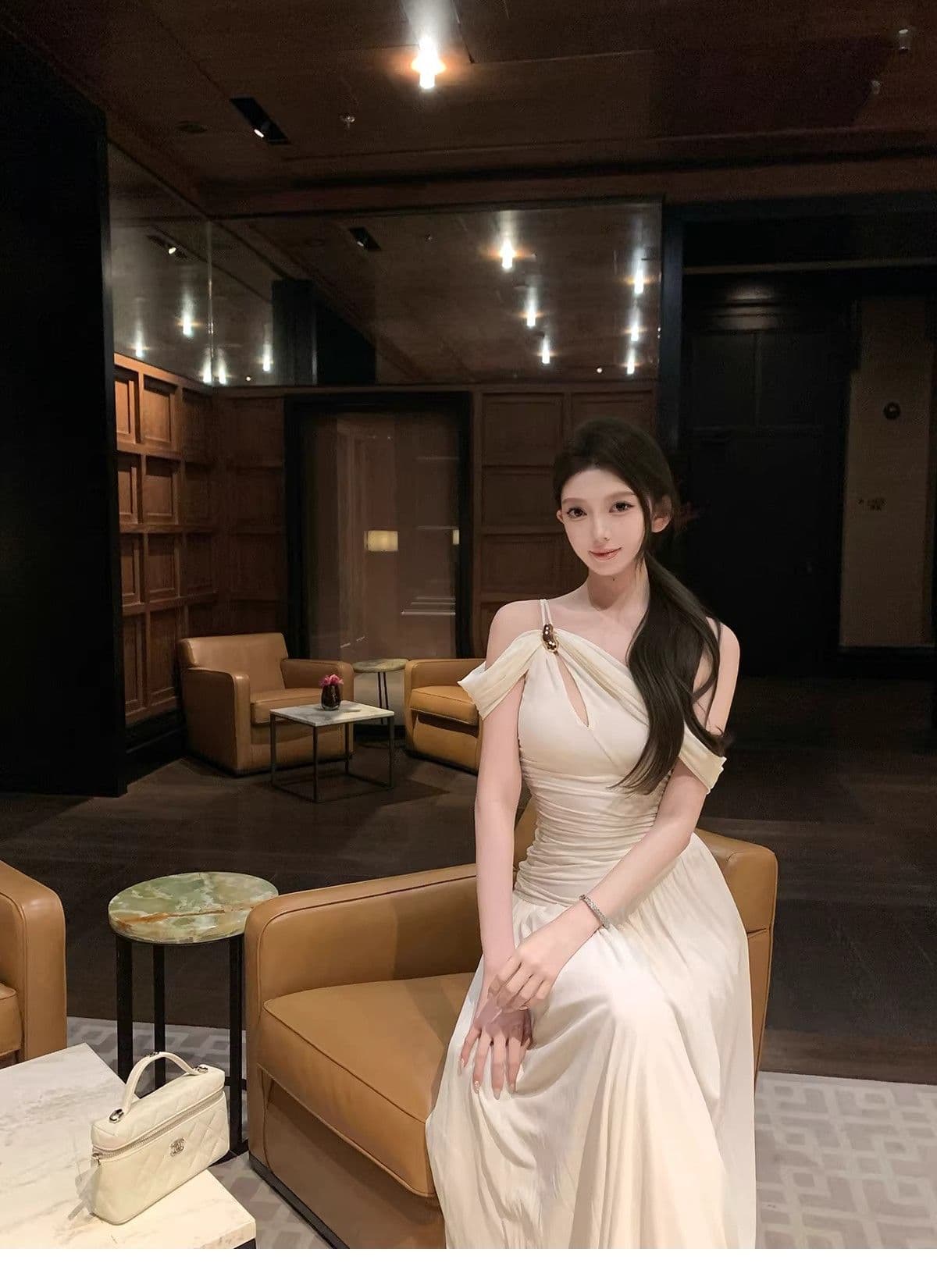 프랑스식 부드러운 바람 오프숄더 오프숄더 슬립 여성 드레스 봄 새로운 허리 수축 슬림해 보이는 고급 센스 길다 치마 상세 이미지 38