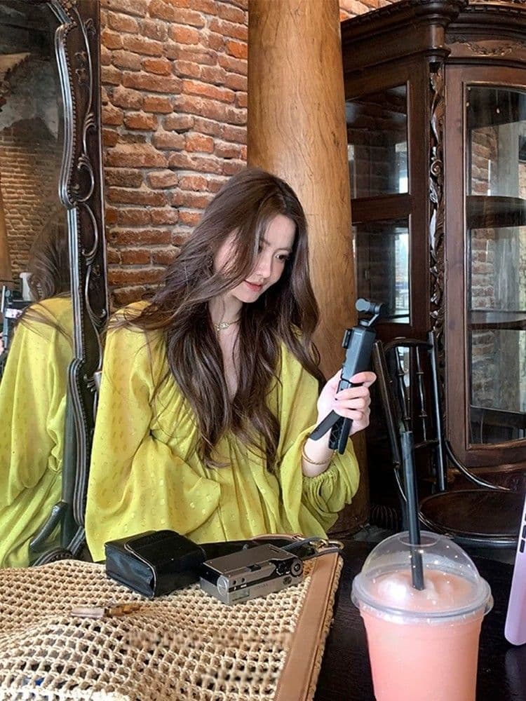 프랑스식 품격 V넥 벌룬 소매 휴가 바람 여성 드레스 여름 2026 여름 새로운 휴가 바람 루즈핏 치마 상세 이미지 10