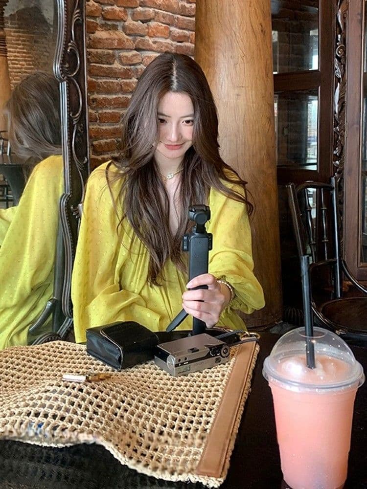 프랑스식 품격 V넥 벌룬 소매 휴가 바람 여성 드레스 여름 2026 여름 새로운 휴가 바람 루즈핏 치마 상세 이미지 13