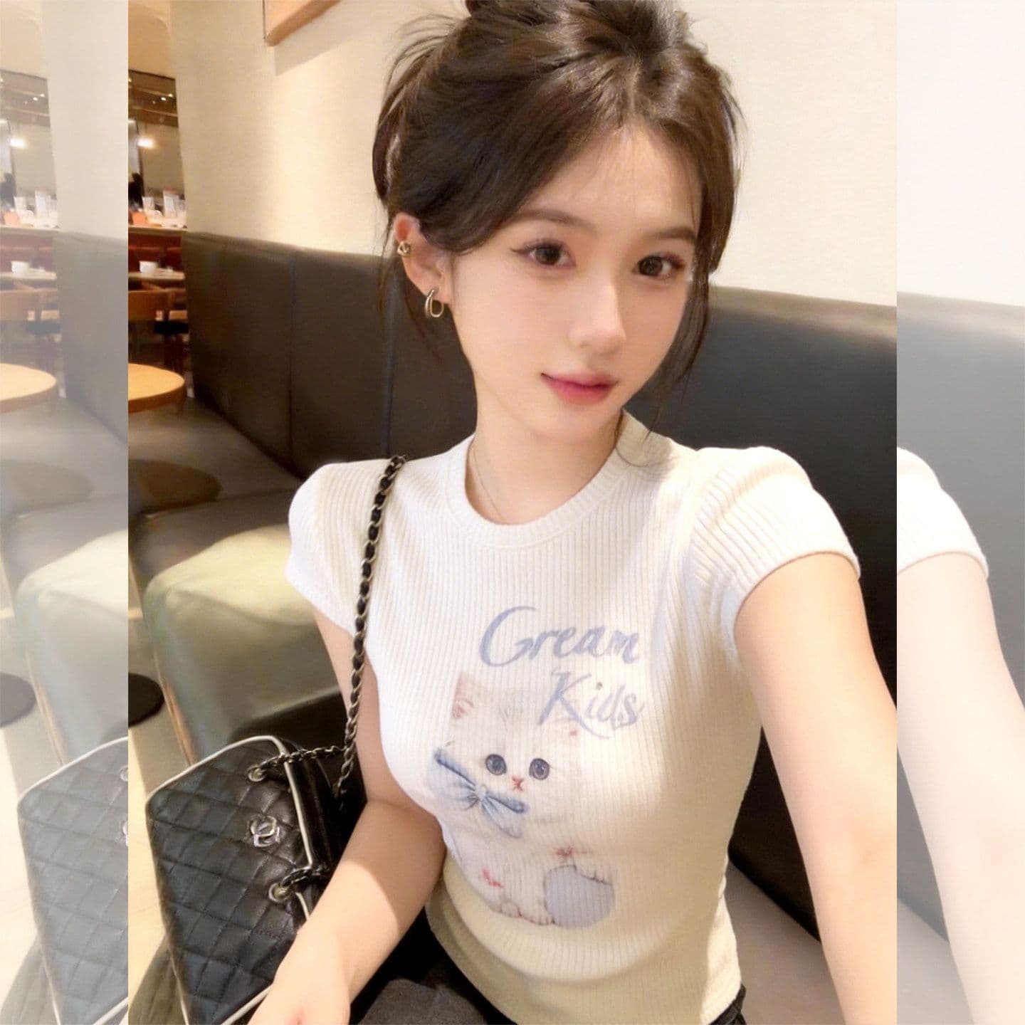 2026 슈퍼 화재 연령 감소 화이트 반팔 니트 여성 여름 새로운 몸매 가꾸기 그레이트 봐 의류 세련된 외국 가스 상세 이미지 1