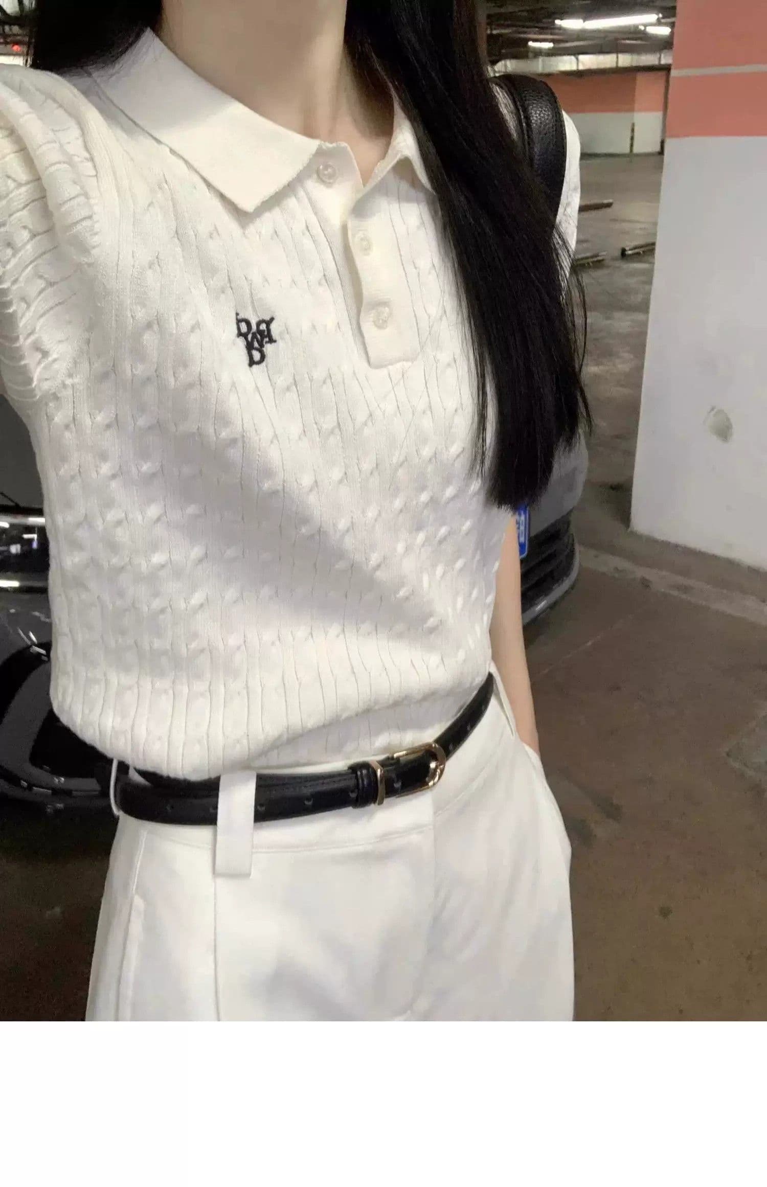 긍정적 인 어깨 반팔 티셔츠 여성 2026 새로운 여름 폴로 칼라 POLO 셔츠 다용도 고유 한 Chic 자수 니트 맨위 상세 이미지 3