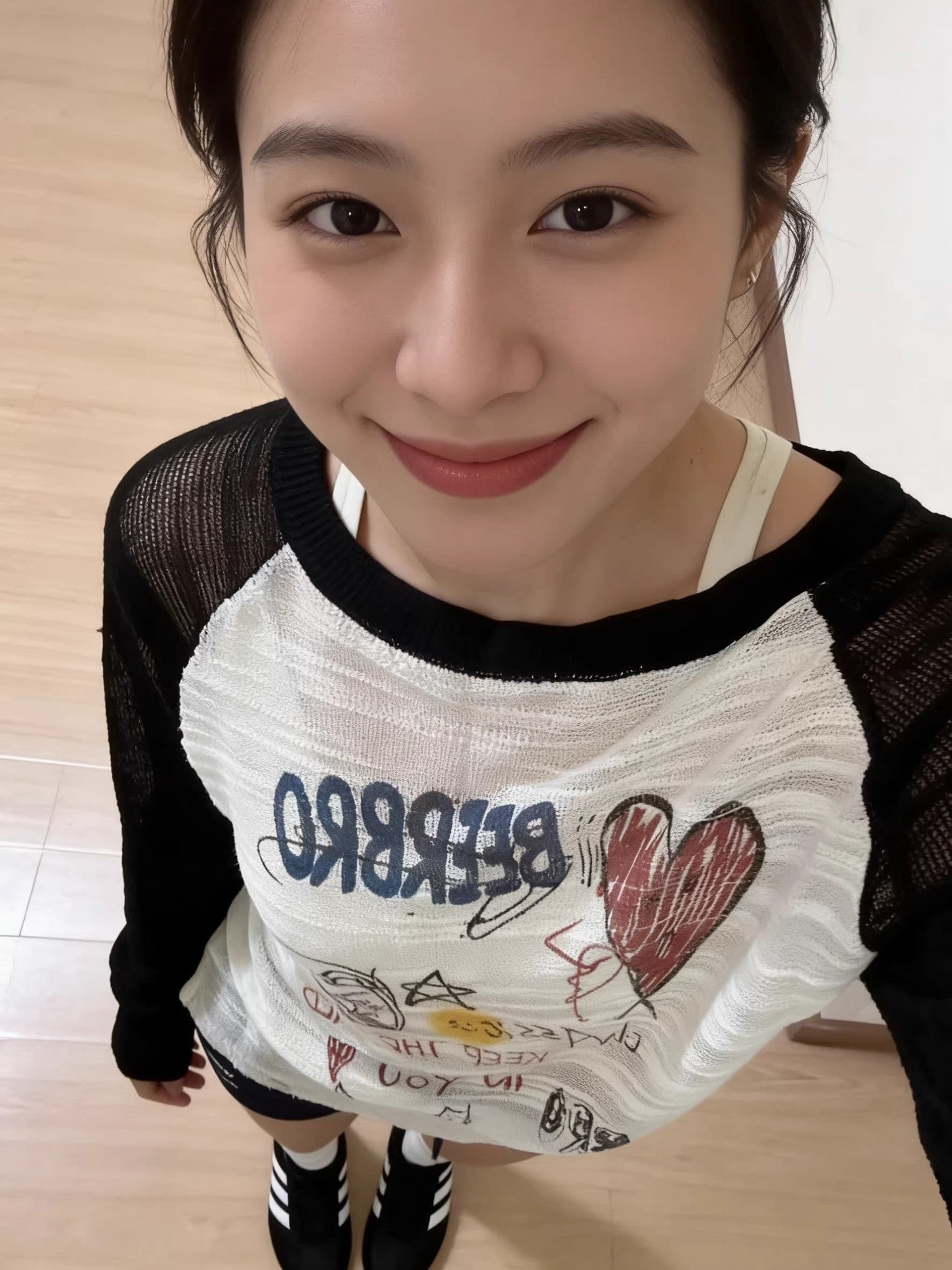 한 부서 하트 낙서 삽입 어깨 긴팔 티셔츠 여성 봄 여름 얇은 스타일 마이크로 ~을 통해 자외선 차단 블라우스 루즈핏 슬림해 보이는 중간 길이 상세 이미지 4