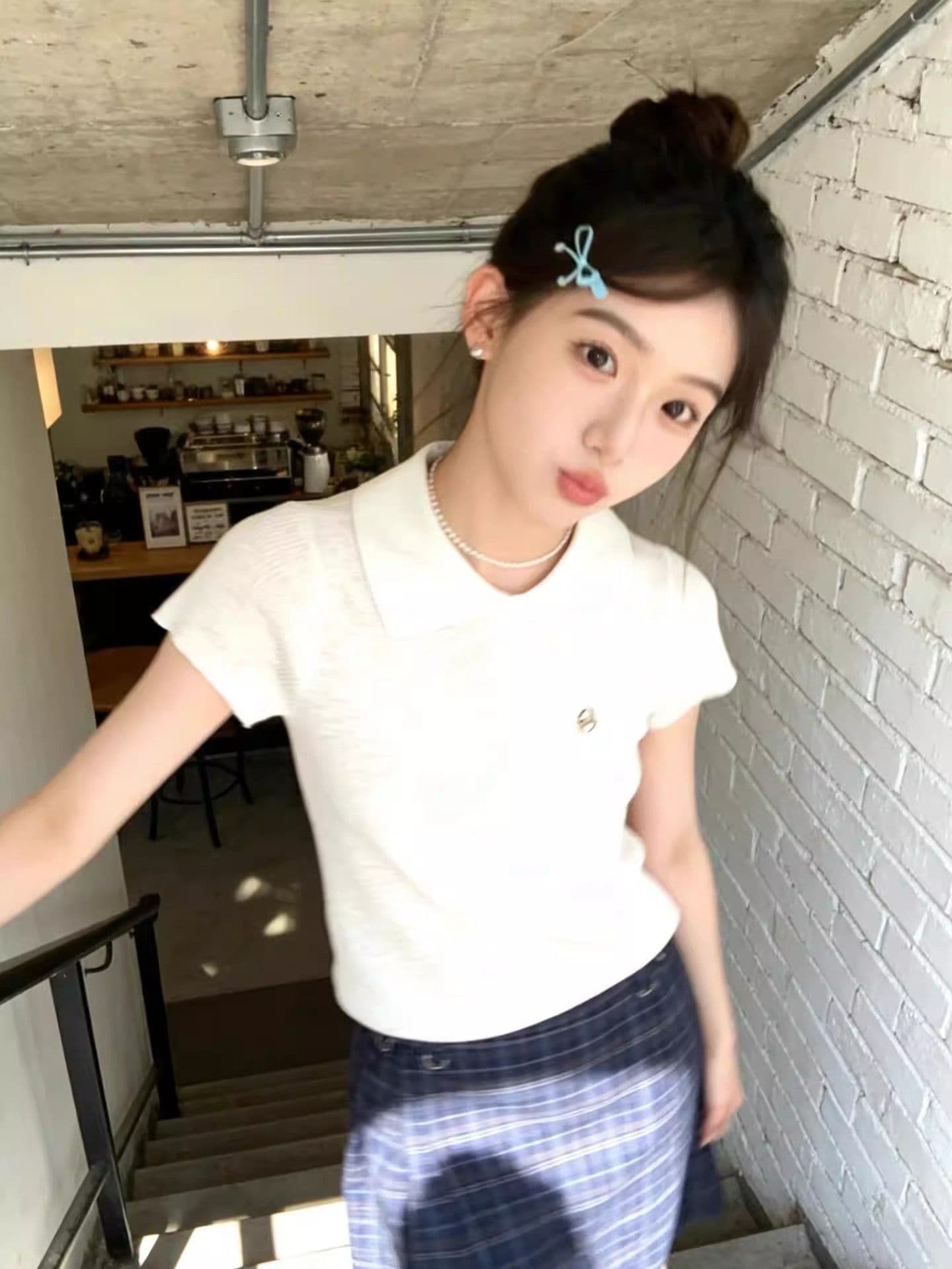 한 부서 작은 대중 POLO 칼라 얼음 실크 니트 반팔 티셔츠 여성 여름 작은 키 고유 한 아름다운 그레이트 봐. 의류 이미지 2
