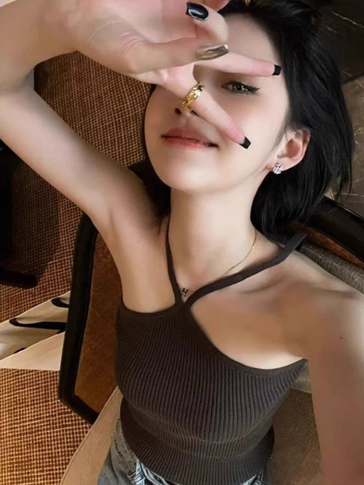 앤디 플러시 순수한 욕망 바람 핫걸 화이트 행침 목 니트 캐미솔 여름 인사이드 가져 가라. 아름다움 뒤로 쇼트 스타일 이미지 2