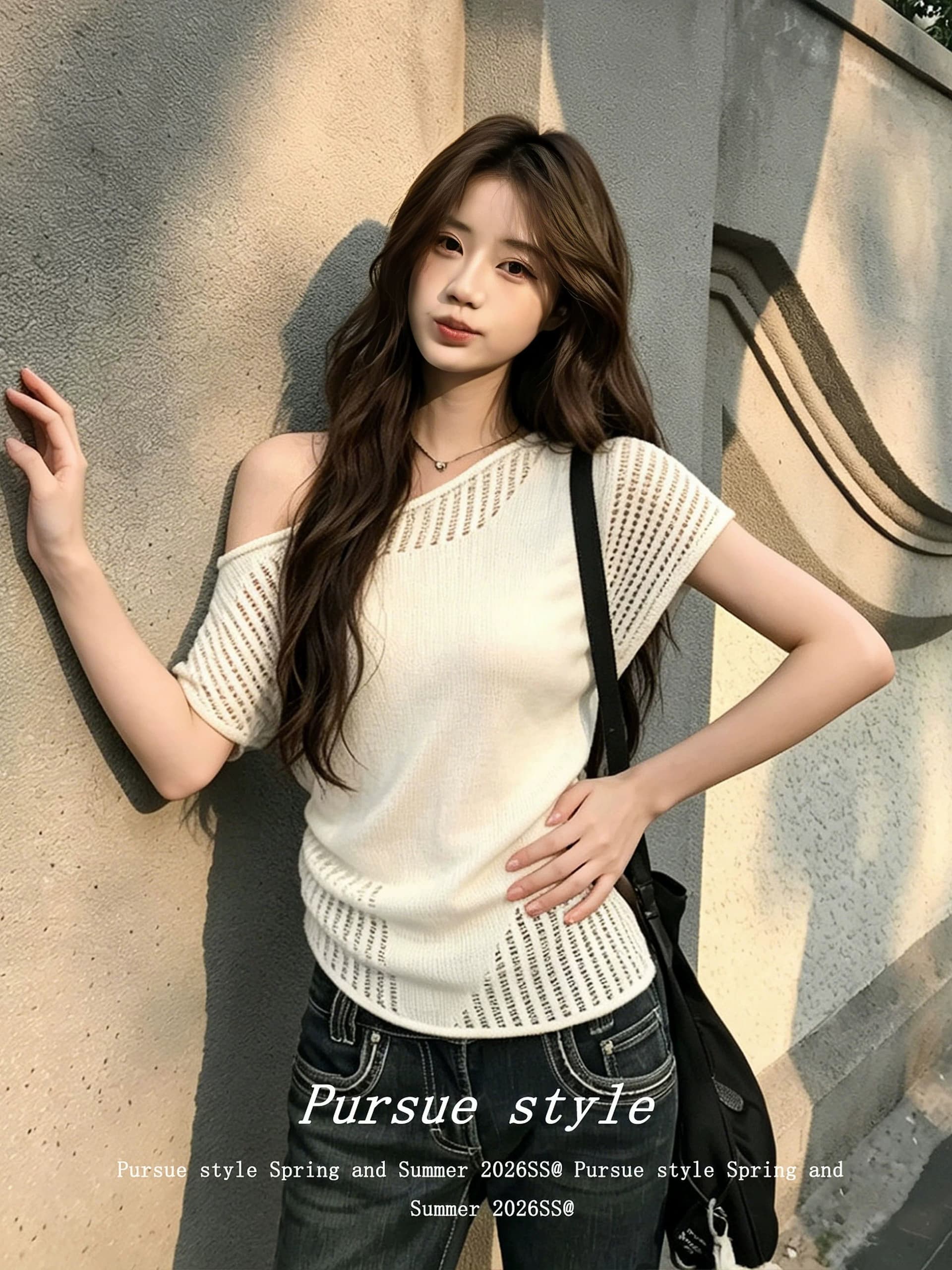 모방 아마 얇은 스타일 슈퍼 잘 생긴 니트 스웨터 여성 여름 품격 슬림해 보이는 반팔 한 부서 비스듬한 어깨 의류 트렌디 이미지 2