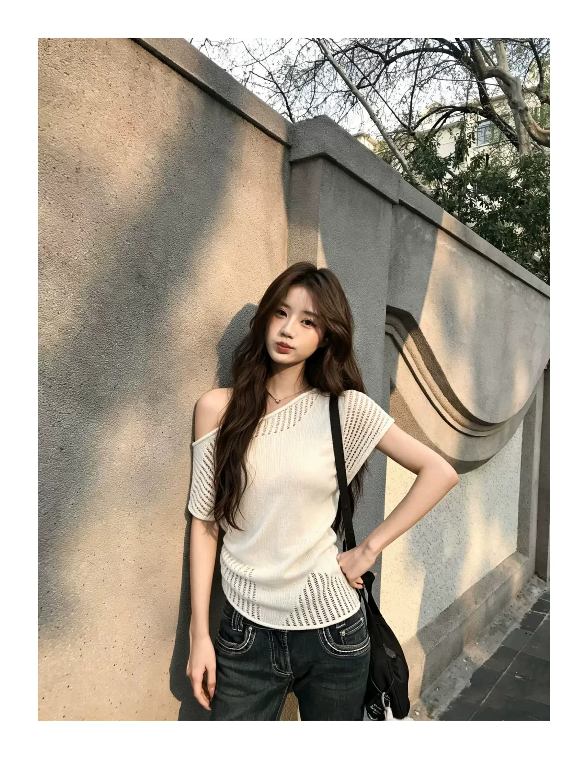모방 아마 얇은 스타일 슈퍼 잘 생긴 니트 스웨터 여성 여름 품격 슬림해 보이는 반팔 한 부서 비스듬한 어깨 의류 트렌디 상세 이미지 1