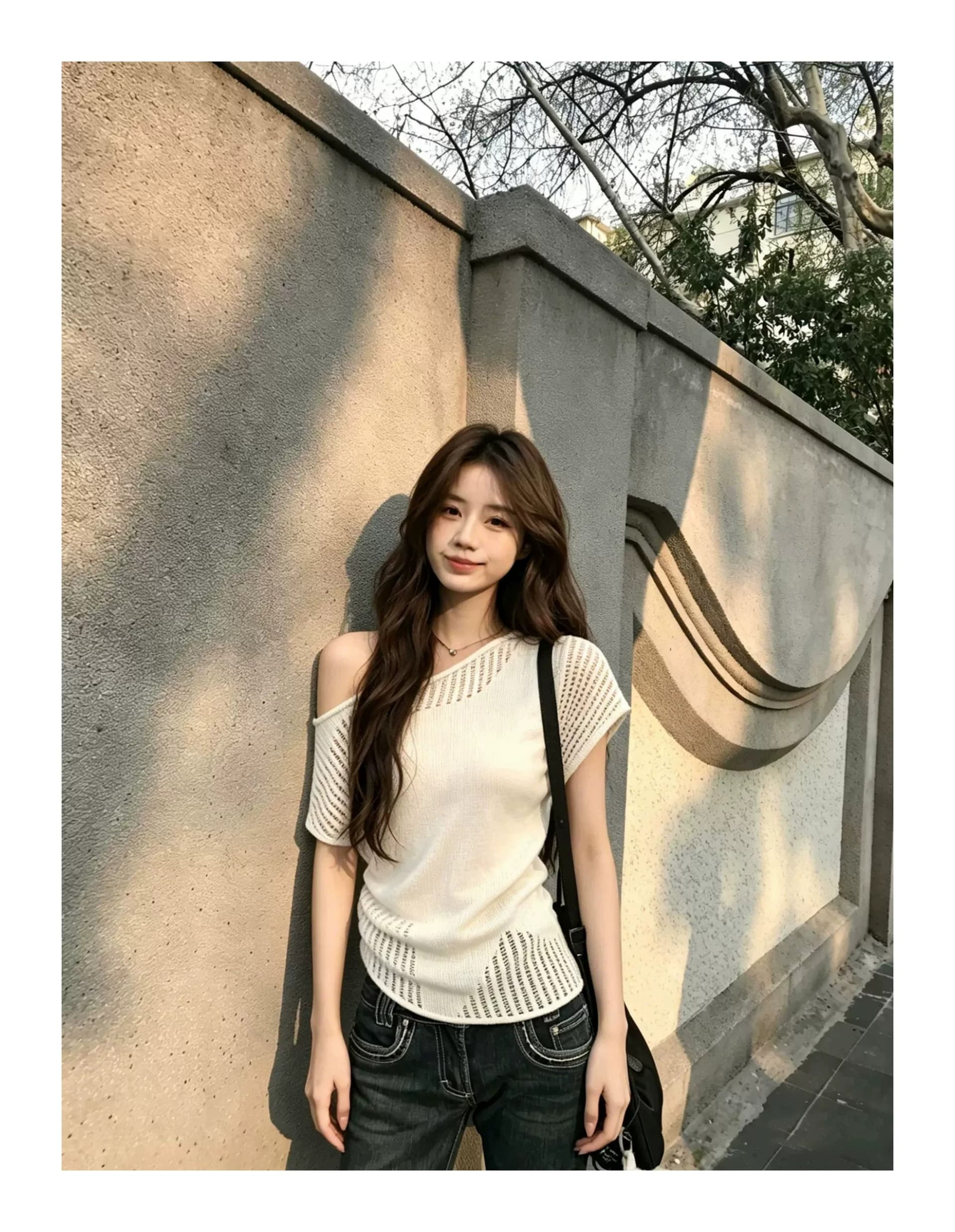 모방 아마 얇은 스타일 슈퍼 잘 생긴 니트 스웨터 여성 여름 품격 슬림해 보이는 반팔 한 부서 비스듬한 어깨 의류 트렌디 상세 이미지 2