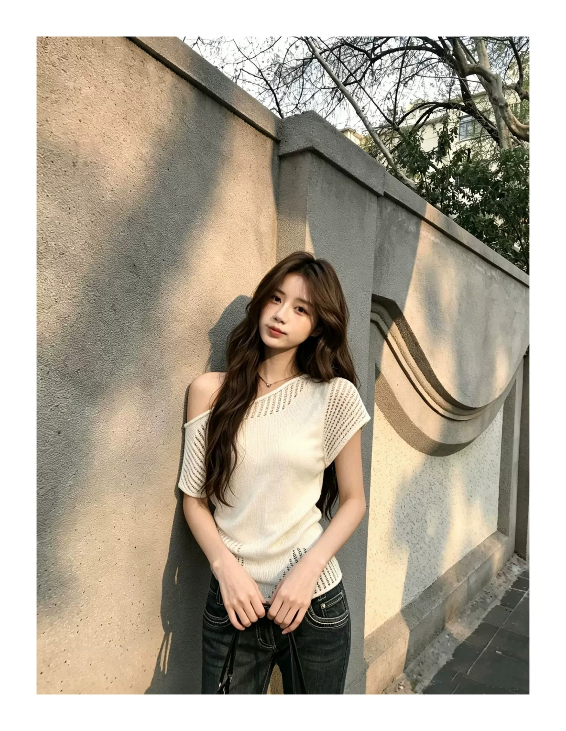 모방 아마 얇은 스타일 슈퍼 잘 생긴 니트 스웨터 여성 여름 품격 슬림해 보이는 반팔 한 부서 비스듬한 어깨 의류 트렌디 상세 이미지 3