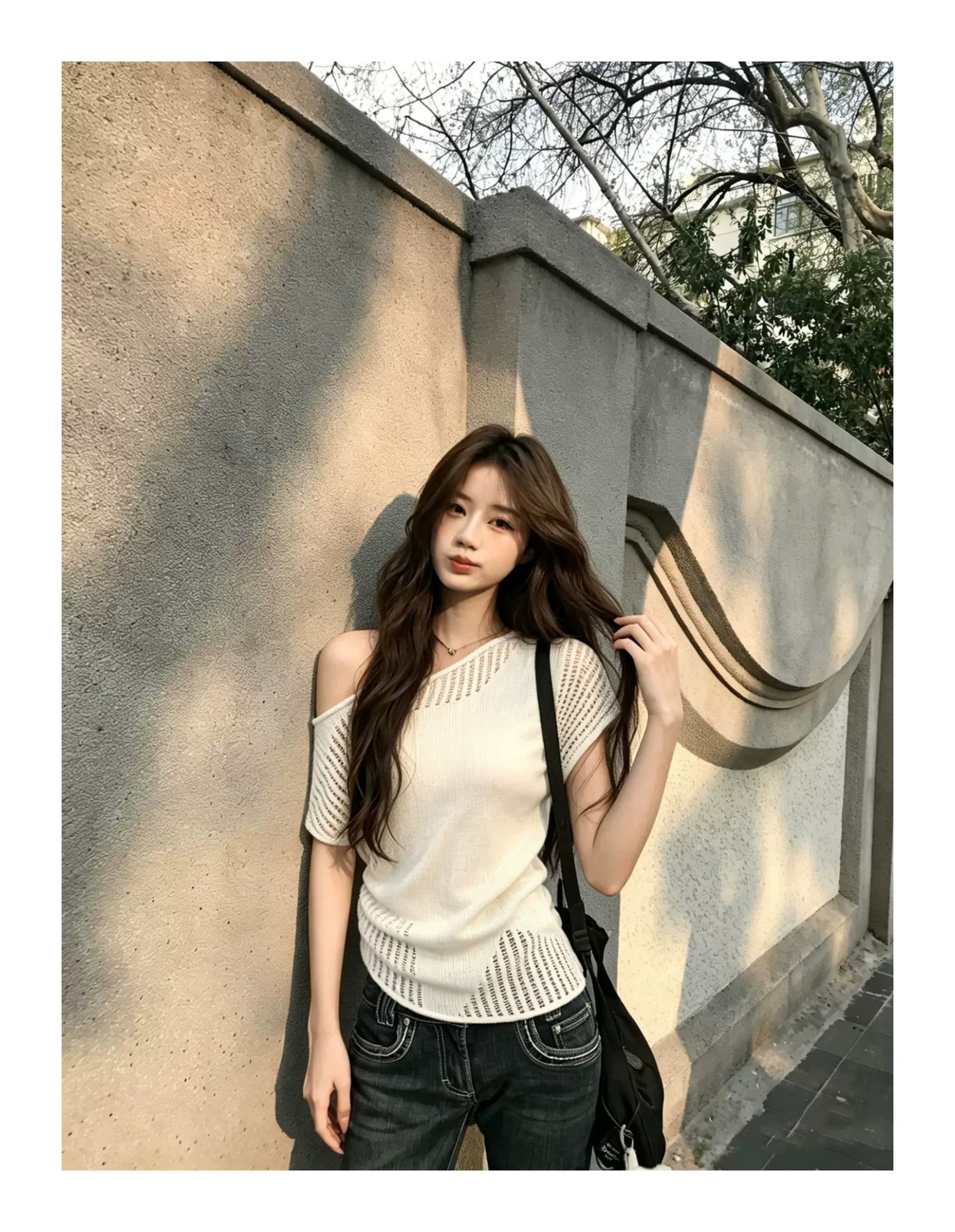 모방 아마 얇은 스타일 슈퍼 잘 생긴 니트 스웨터 여성 여름 품격 슬림해 보이는 반팔 한 부서 비스듬한 어깨 의류 트렌디 상세 이미지 4