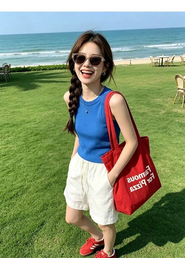 패키지 코어 실 파란색 단어 민소매 니트 작은 슬링 조끼 여성 여름 인사이드 가져 가라. 외출용 만나는 몸매 가꾸기 맨위 상세 이미지 3