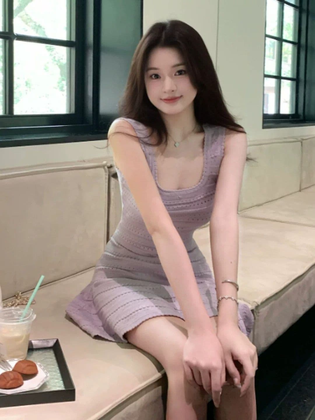패키지 코어 실 프랑스식 부드러운 바람 자이언트 잘 생긴 ~ 중 보라색 허리 수축 슬림해 보이는 슬립 미니 스커트 고급 센스 품격 드레스