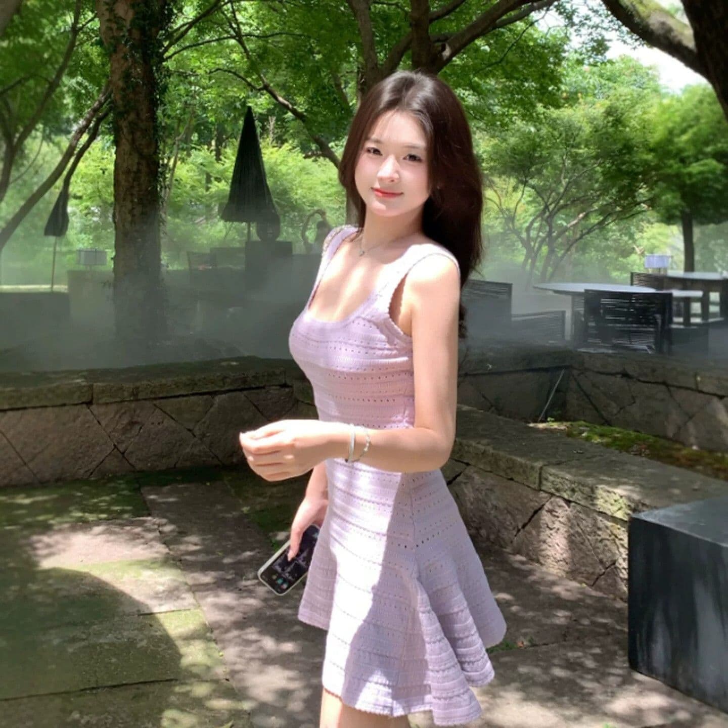 패키지 코어 실 프랑스식 부드러운 바람 자이언트 잘 생긴 ~ 중 보라색 허리 수축 슬림해 보이는 슬립 미니 스커트 고급 센스 품격 드레스 상세 이미지 5
