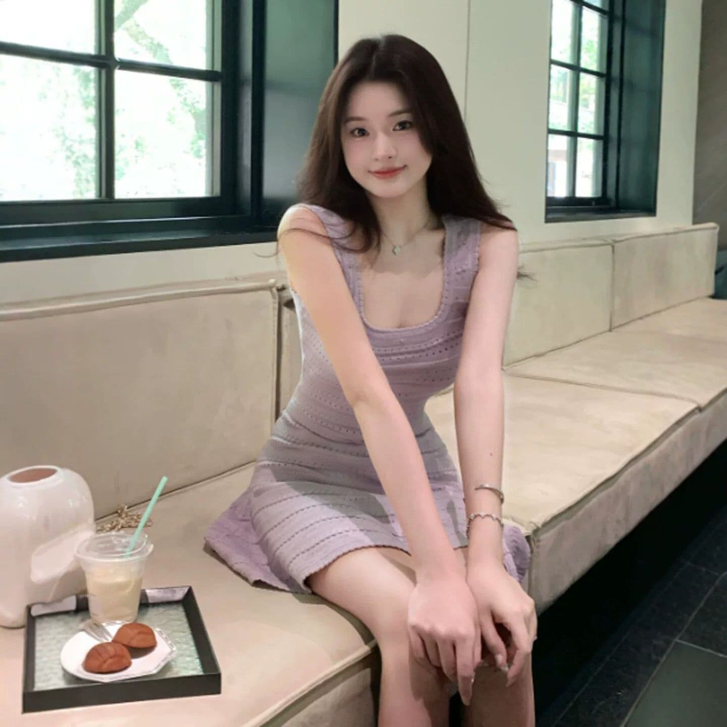 패키지 코어 실 프랑스식 부드러운 바람 자이언트 잘 생긴 ~ 중 보라색 허리 수축 슬림해 보이는 슬립 미니 스커트 고급 센스 품격 드레스 상세 이미지 8