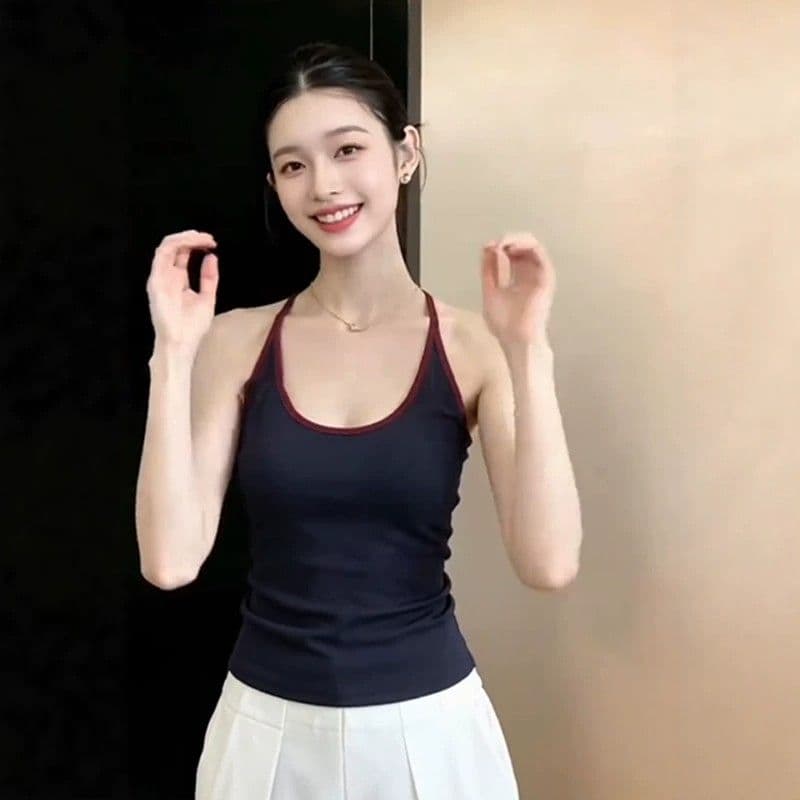 벨트 가슴 패드 품격 핫걸 배색 조끼 슬립 2026 여름 새로운 섹시함 다용도 아름다운 맨위 여성 상세 이미지 2