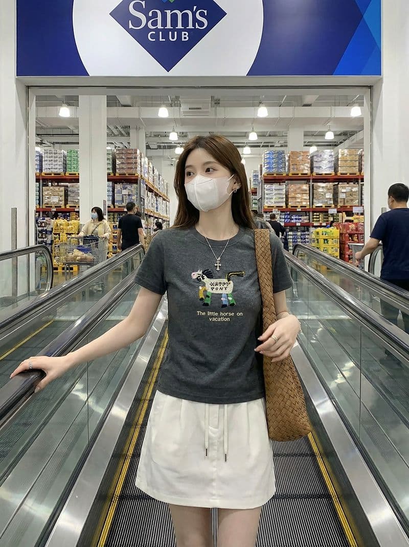 1 1 순면 리브 210 그램 반팔 티셔츠 여성 여름 새로운 한 부서 자수 긍정적 인 어깨 라운드 넥 맨위 상세 이미지 5