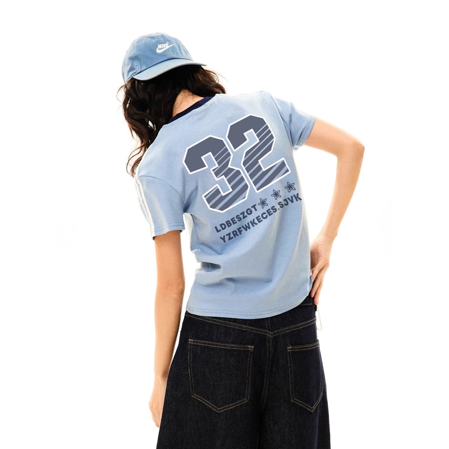 순면 리브 210 그램 반팔 티셔츠 여성 여름 2026 새로운 트렌디 프린트 쇼트 스타일 긍정적 인 어깨 배색 칼라 맨위 상세 이미지 4