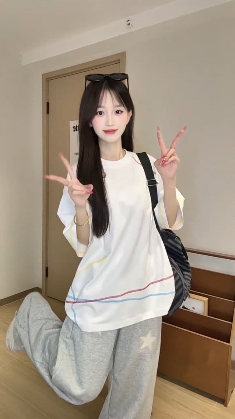 빛 에디션 10개 올린 사람 : 가져 가라. 조수 브랜드 반팔 티셔츠 남녀 커플룩 여름 얇은 스타일 새로운 루즈핏 라운드 넥 맨위 이미지 4