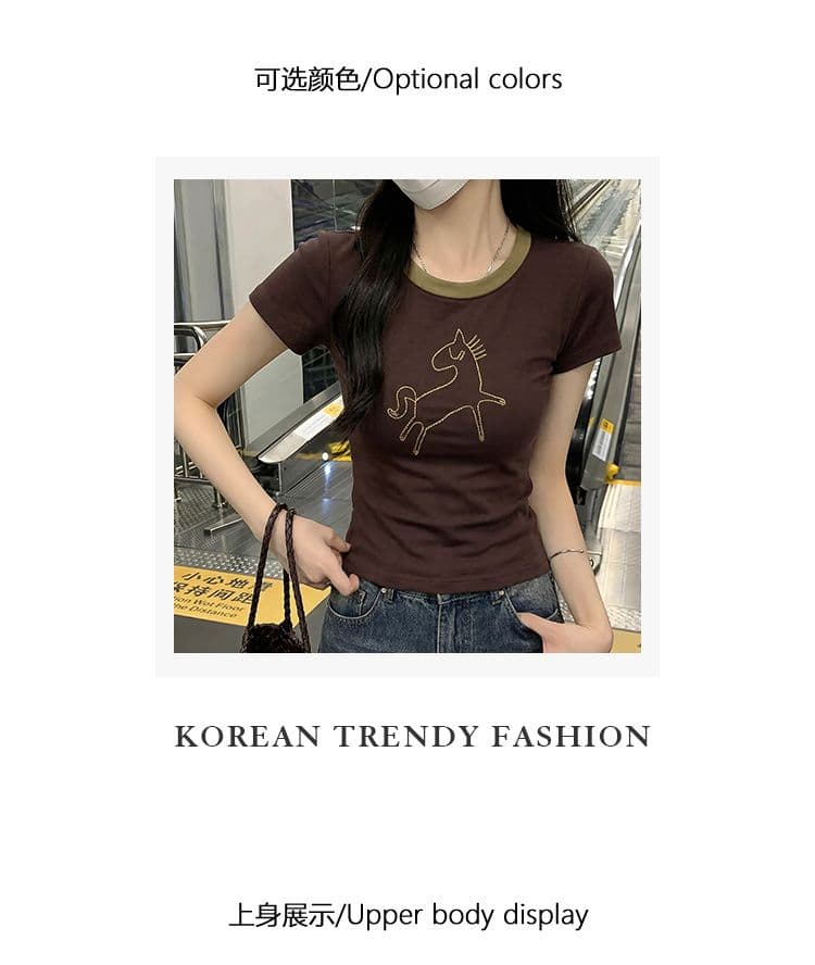 1 1 순면 리브 210 그램 반팔 티셔츠 여성 여름 새로운 한 부서 슬림해 보이는 자수 라운드 넥 맨위 상세 이미지 22