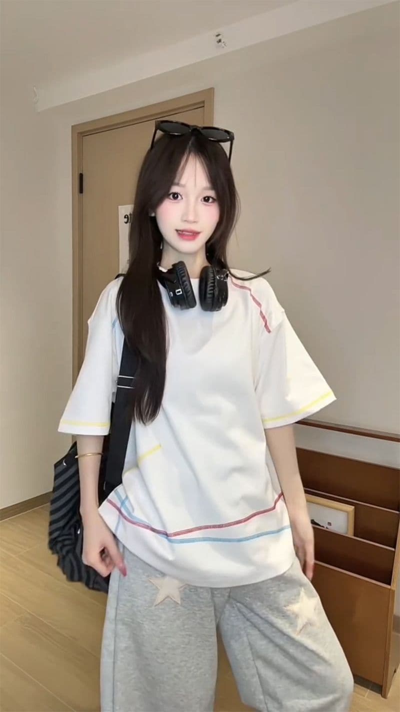 빛 에디션 10개 올린 사람 : 가져 가라. 조수 브랜드 반팔 티셔츠 남녀 커플룩 여름 얇은 스타일 새로운 루즈핏 라운드 넥 맨위 상세 이미지 8