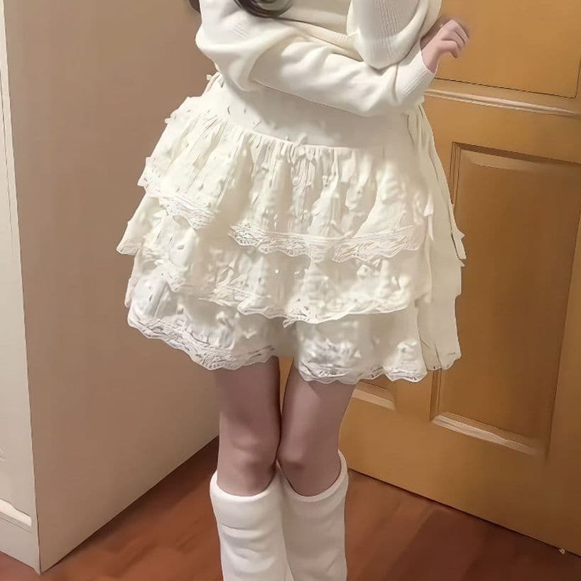 원본 것 다량 가격 훌륭함 달콤함 반신 스커트 여성 작은 키 레이스 측면 케이크 드레스 퍼프 미니 스커트 이미지 4