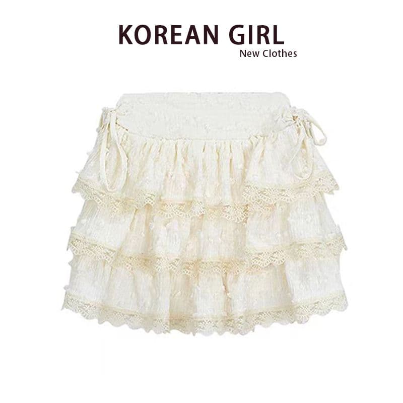 원본 것 다량 가격 훌륭함 달콤함 반신 스커트 여성 작은 키 레이스 측면 케이크 드레스 퍼프 미니 스커트 상세 이미지 2