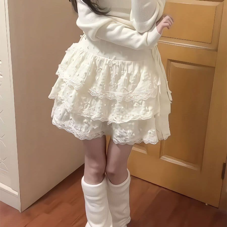 원본 것 다량 가격 훌륭함 달콤함 반신 스커트 여성 작은 키 레이스 측면 케이크 드레스 퍼프 미니 스커트 상세 이미지 3