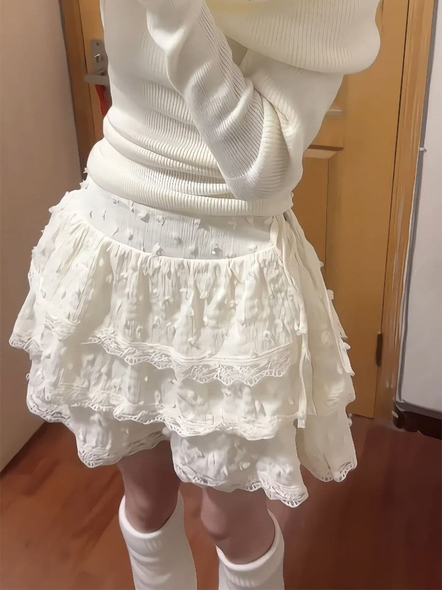 원본 것 다량 가격 훌륭함 달콤함 반신 스커트 여성 작은 키 레이스 측면 케이크 드레스 퍼프 미니 스커트 상세 이미지 5