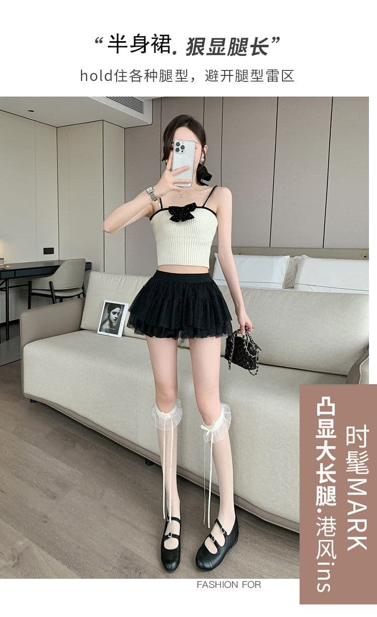 발레 바람 달콤함 망사 퍼프 케이크 미니 스커트 여성 여름 새로운 노출 방지 미니 스커트 한 마디 반신 스커트 상세 이미지 3