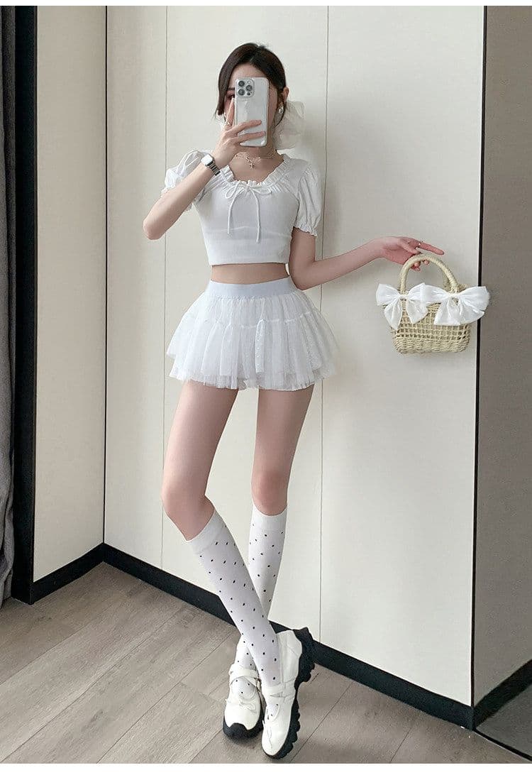 발레 바람 달콤함 망사 퍼프 케이크 미니 스커트 여성 여름 새로운 노출 방지 미니 스커트 한 마디 반신 스커트 상세 이미지 23