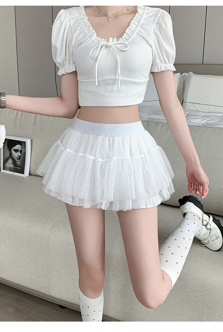 발레 바람 달콤함 망사 퍼프 케이크 미니 스커트 여성 여름 새로운 노출 방지 미니 스커트 한 마디 반신 스커트 상세 이미지 31