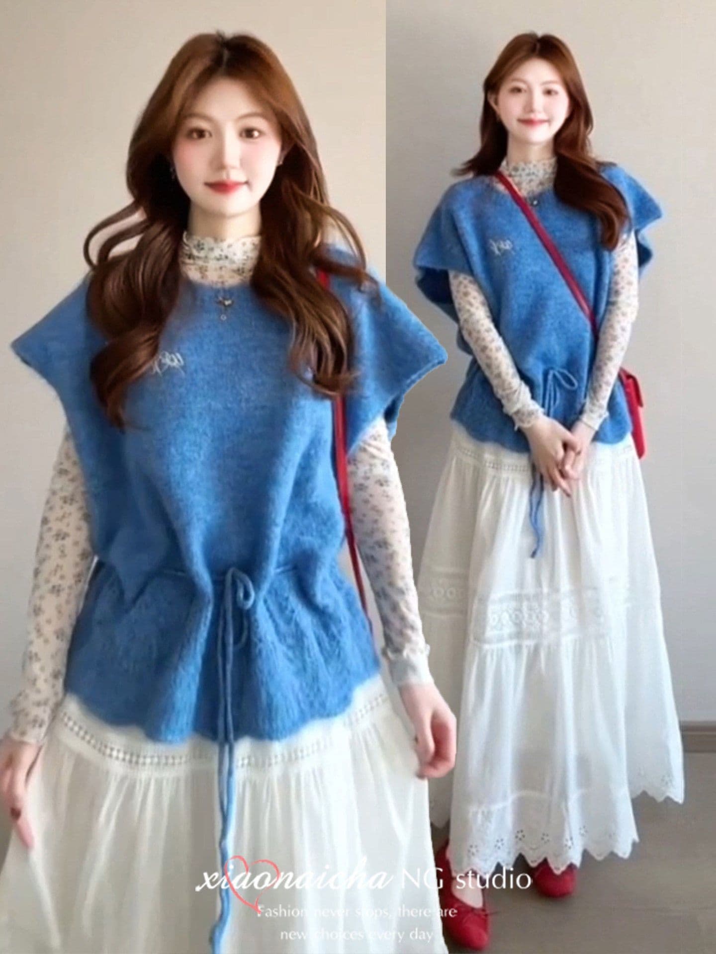 한 부서 착용 가져 가라. 파란색 펌프 로프 니트 베스트 스택 착용 맨위 이른 봄 새로운 느긋한 바람 풀오버 조끼 여성