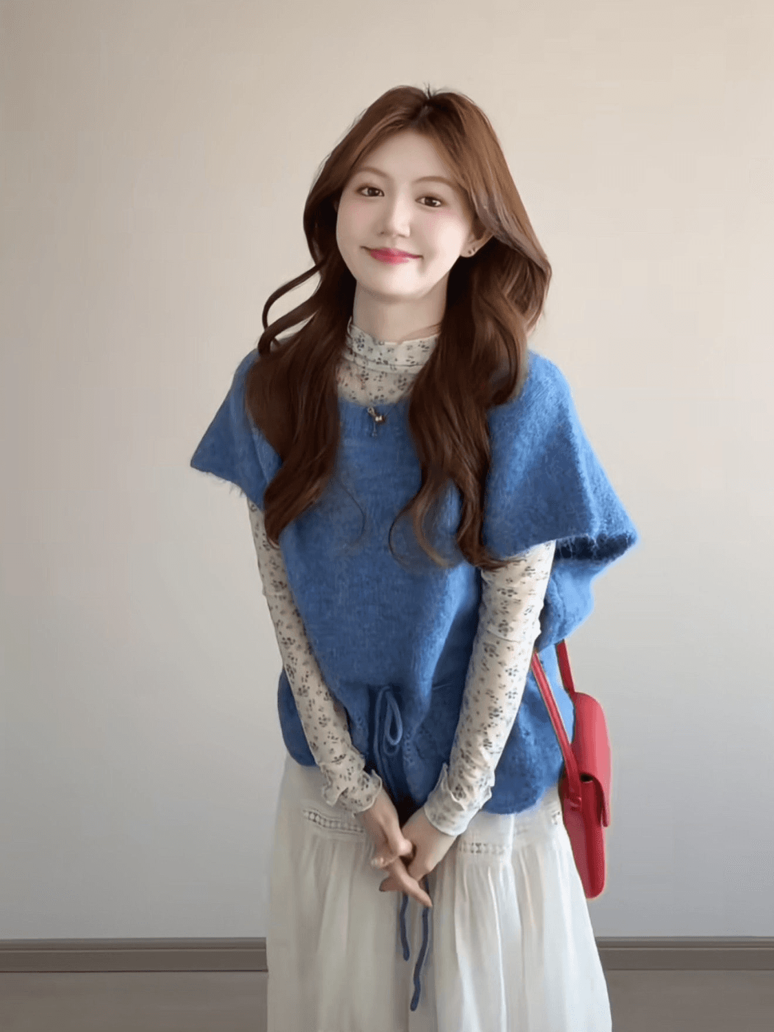 한 부서 착용 가져 가라. 파란색 펌프 로프 니트 베스트 스택 착용 맨위 이른 봄 새로운 느긋한 바람 풀오버 조끼 여성 상세 이미지 3