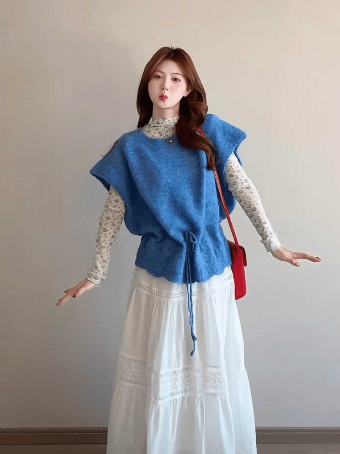 한 부서 착용 가져 가라. 파란색 펌프 로프 니트 베스트 스택 착용 맨위 이른 봄 새로운 느긋한 바람 풀오버 조끼 여성 상세 이미지 5