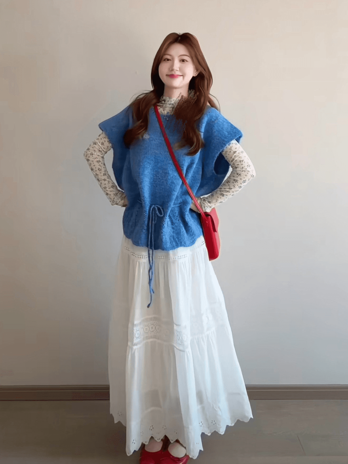 한 부서 착용 가져 가라. 파란색 펌프 로프 니트 베스트 스택 착용 맨위 이른 봄 새로운 느긋한 바람 풀오버 조끼 여성 상세 이미지 9