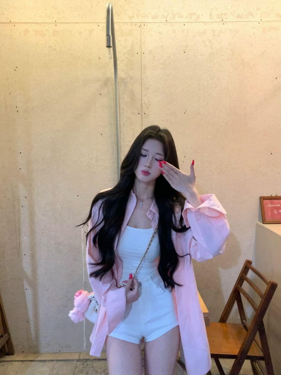 핑크색 긴팔 셔츠 봄 여름 새로운 한 부서 느긋한 루즈핏 디자인 얇은 스타일 셔츠 자외선 차단 재킷 맨위 이미지 3