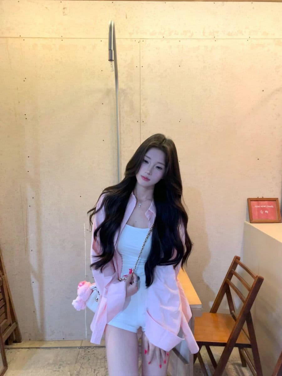 핑크색 긴팔 셔츠 봄 여름 새로운 한 부서 느긋한 루즈핏 디자인 얇은 스타일 셔츠 자외선 차단 재킷 맨위 이미지 2