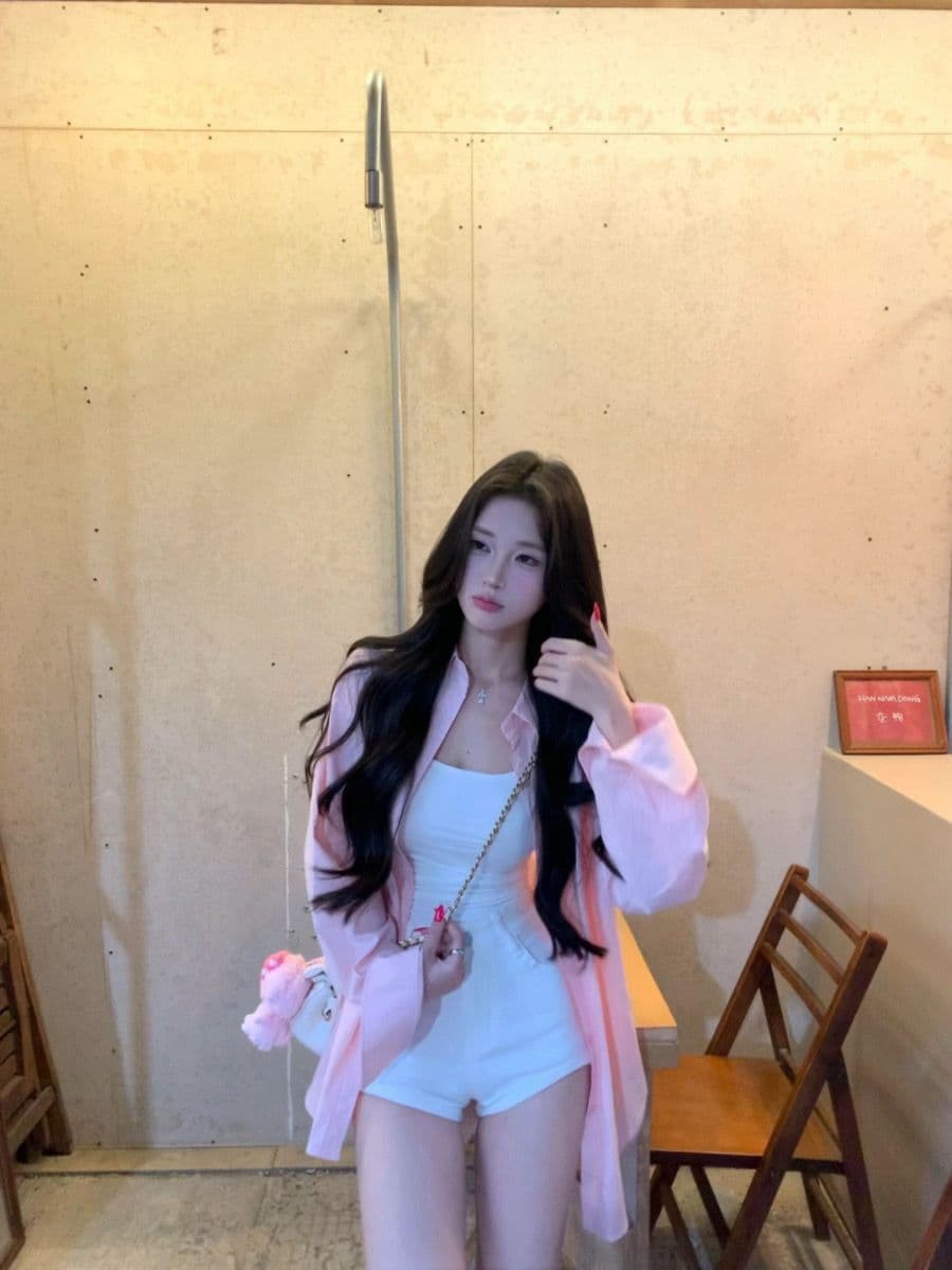 핑크색 긴팔 셔츠 봄 여름 새로운 한 부서 느긋한 루즈핏 디자인 얇은 스타일 셔츠 자외선 차단 재킷 맨위 이미지 4