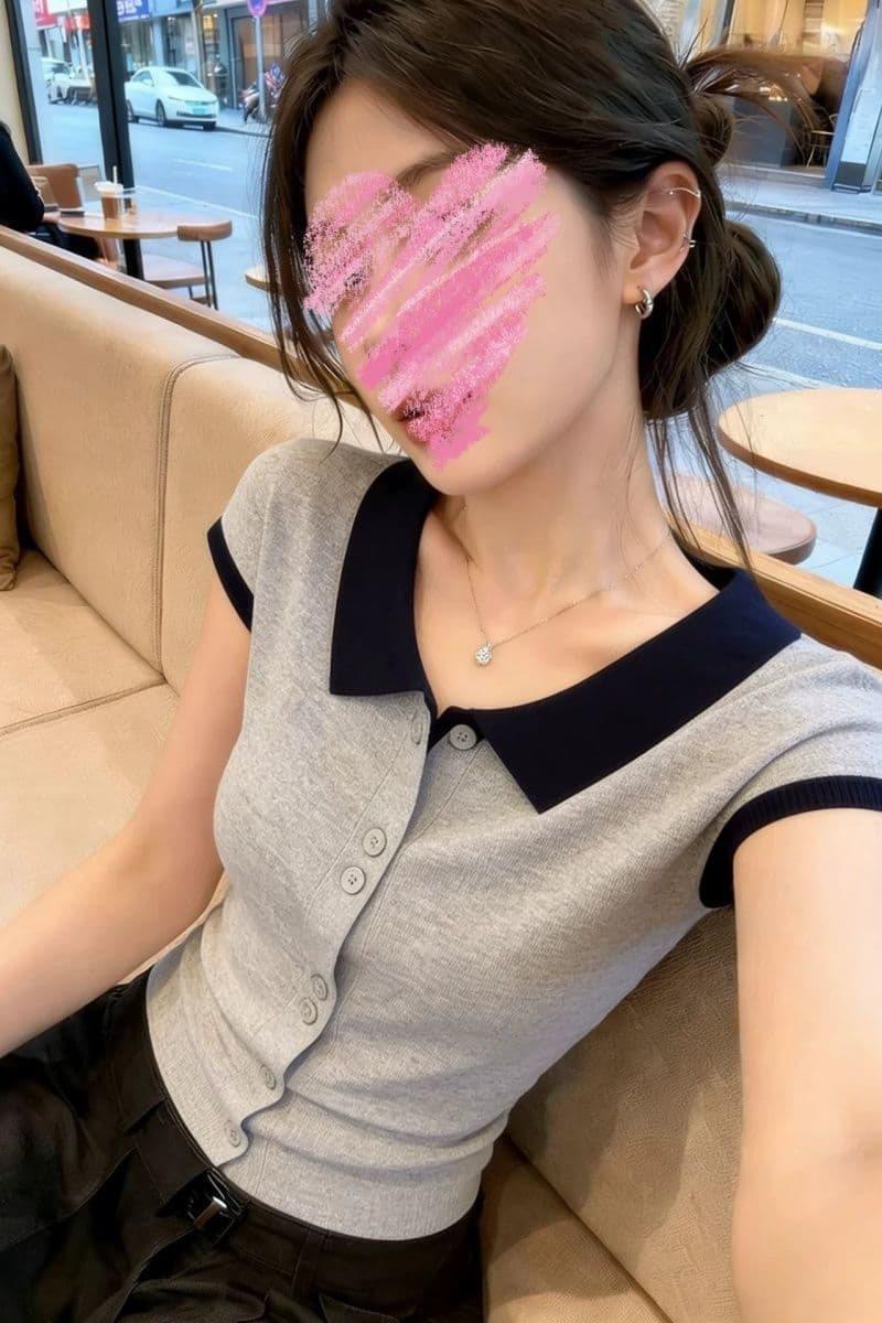 얼음 차가운 실크 여름 새로운 외국 가스 연령 감소 슬림해 보이는 한국 스타일 폴로 칼라 배색 반팔 니트 오픈 가디건 여성 상세 이미지 5