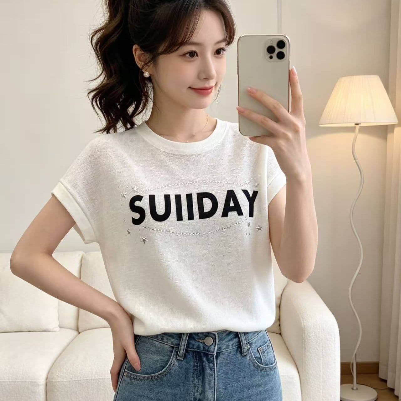 여름 새로운 한국 스타일 대나무 마디 마 패션 라운드 넥 알파벳 프린트 핫픽스 루즈핏 풀오버 반팔 다용도 맨위 이미지 5