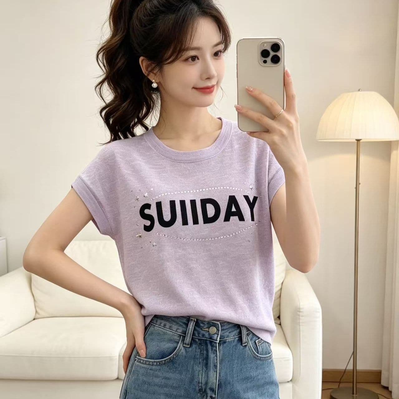 여름 새로운 한국 스타일 대나무 마디 마 패션 라운드 넥 알파벳 프린트 핫픽스 루즈핏 풀오버 반팔 다용도 맨위 이미지 4