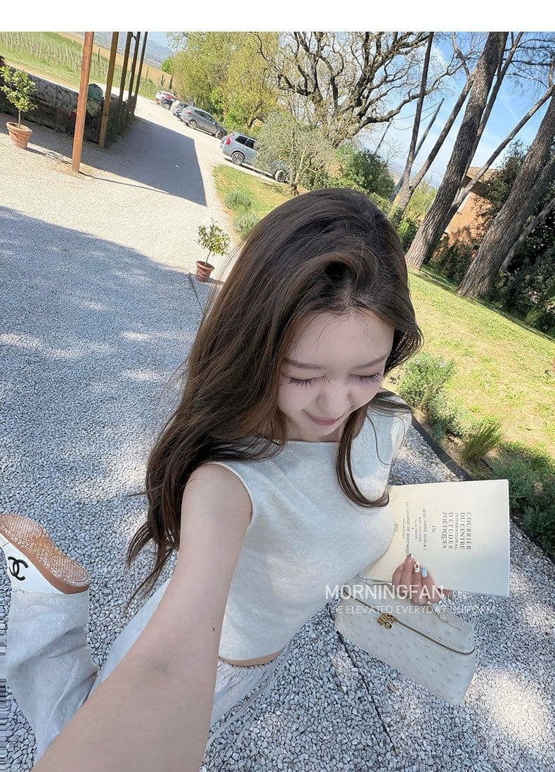 프랑스식 아름다운 작은 날다 소매 니트 티셔츠 여성 여름 순수한 욕망 핫걸 백리스 몸매 가꾸기 쇼트 스타일 품격 슬림해 보이는 맨위 상세 이미지 14