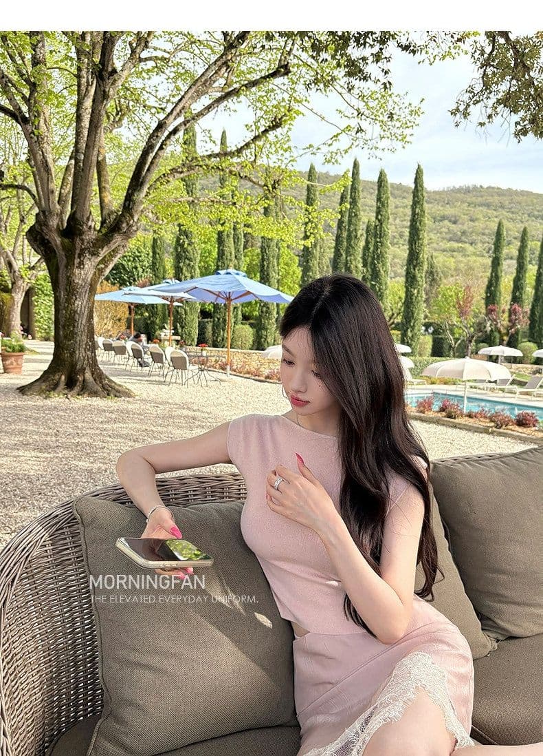 프랑스식 아름다운 작은 날다 소매 니트 티셔츠 여성 여름 순수한 욕망 핫걸 백리스 몸매 가꾸기 쇼트 스타일 품격 슬림해 보이는 맨위 상세 이미지 20