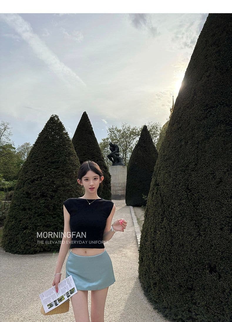 프랑스식 아름다운 작은 날다 소매 니트 티셔츠 여성 여름 순수한 욕망 핫걸 백리스 몸매 가꾸기 쇼트 스타일 품격 슬림해 보이는 맨위 상세 이미지 22