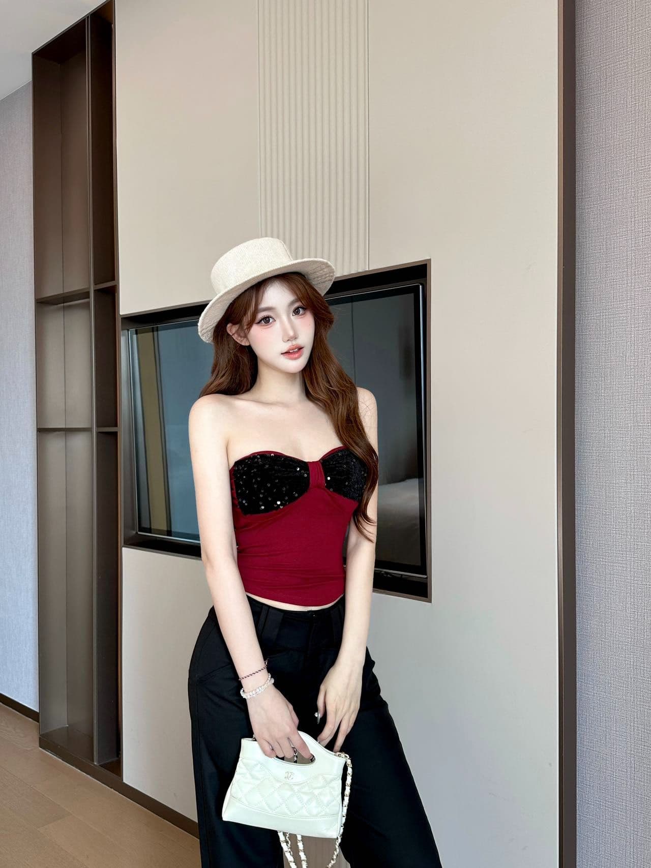 나비 매듭 스팽글 조끼 여성 순수한 욕망 핫걸 섹시함 포장 가슴 몸매 가꾸기 만나는 인사이드 잡아라. 의류 외출용 상세 이미지 5